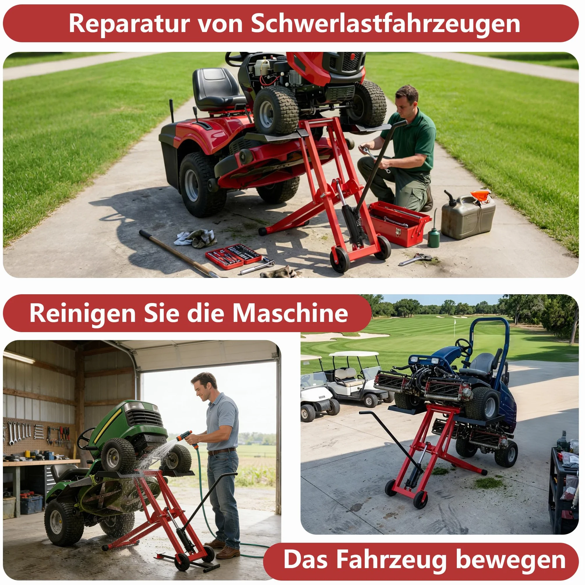 Elevador hidráulico de 227 kg, plataforma elevadora plegable para cortacésped y ATV, altura regulable en 3 posiciones hasta 65,5 cm, accesorio para tractor de césped