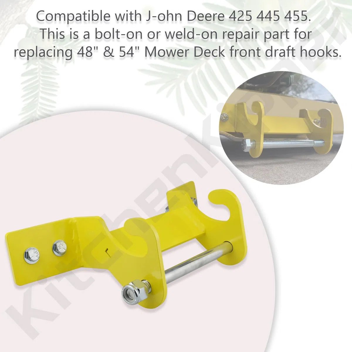 KitchenKipper Kit de reparación de soporte de suspensión frontal para cortacésped John D-eere de 48 pulgadas y 54 pulgadas, se adapta a modelos 445 455 425 (equipado con ruedas)