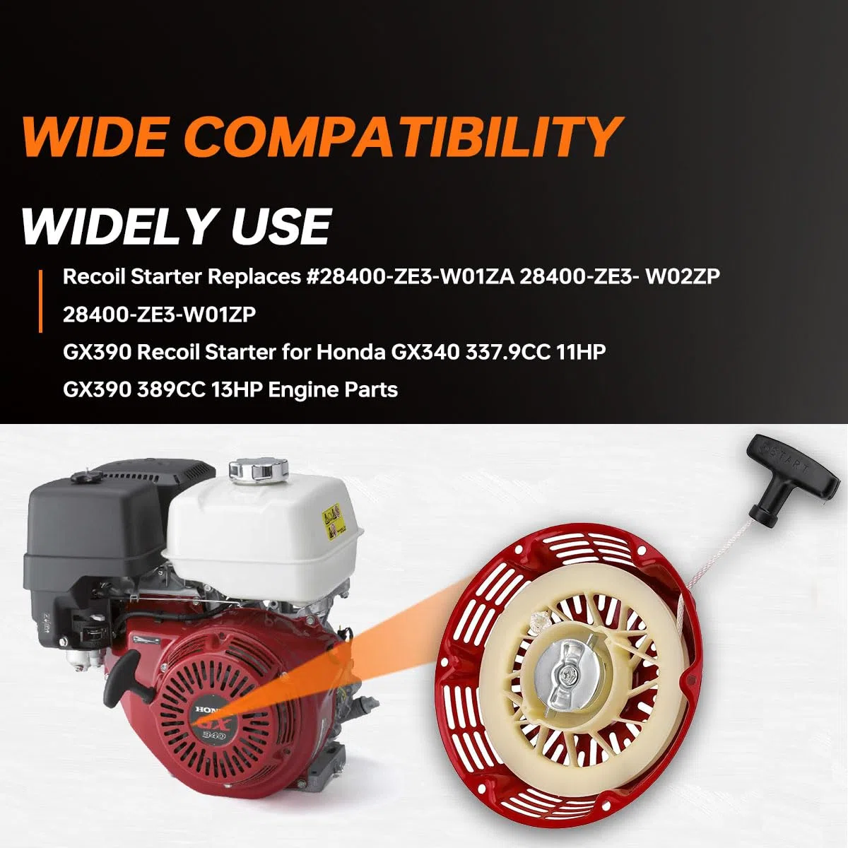ZAMDOE GX340 GX390 Arrancador de Retroceso Conjunto de Arranque por tracción para Honda GX610 GX620 11hp 13hp Motor de Arranque de Retroceso reemplaza 28400-ZE3-W01ZA 28400-ZE3-W02ZP 28400-ZE3-W01ZP