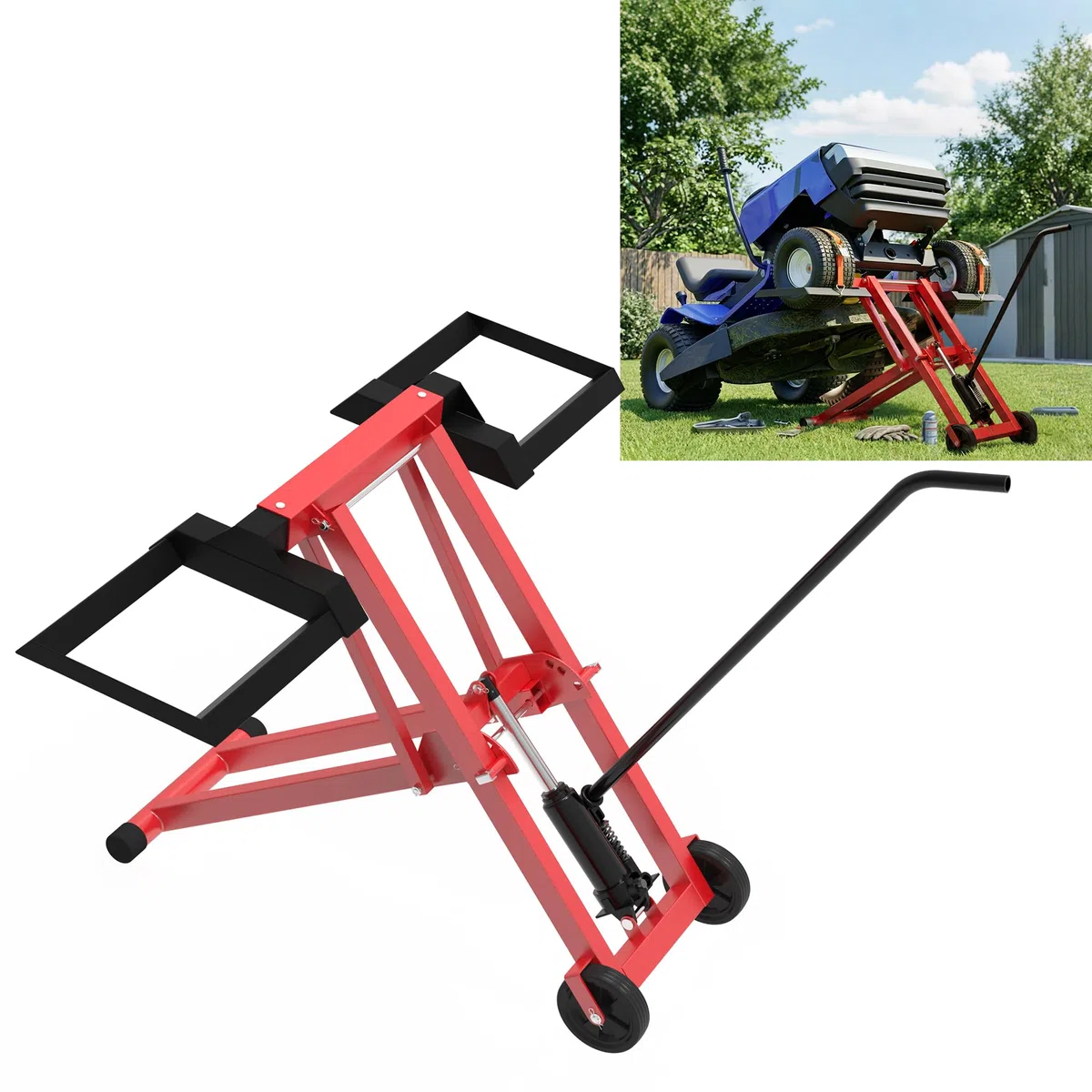 Elevador hidráulico de 227 kg, plataforma elevadora plegable para cortacésped y ATV, altura regulable en 3 posiciones hasta 65,5 cm, accesorio para tractor de césped