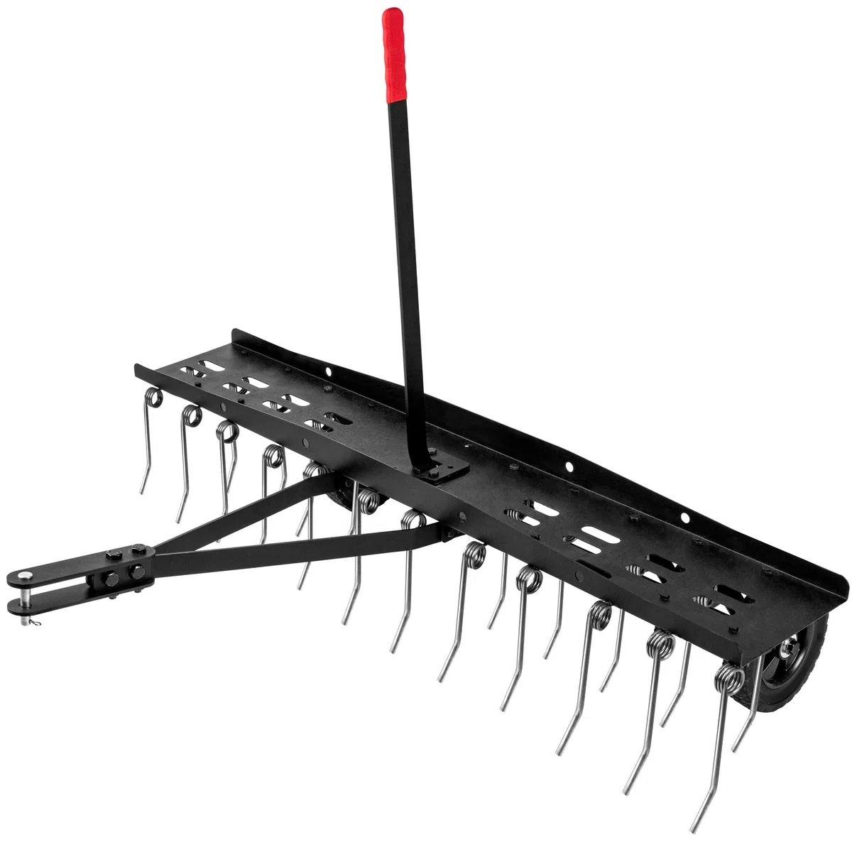 Suchtale Remolque de 48 pulgadas con 24 dientes de acero de resorte, rastrillo de tractor de césped para jardín, elimina la paja de césped grande, accesorios de cortacésped para herramientas de patio