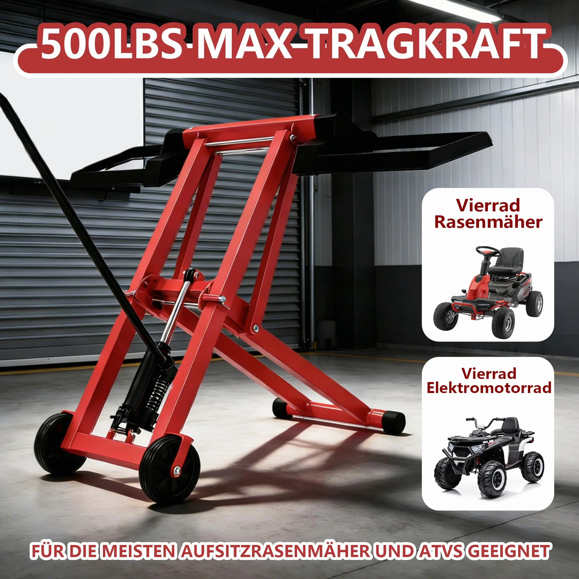 Elevador hidráulico de 227 kg, plataforma elevadora plegable para cortacésped y ATV, altura regulable en 3 posiciones hasta 65,5 cm, accesorio para tractor de césped