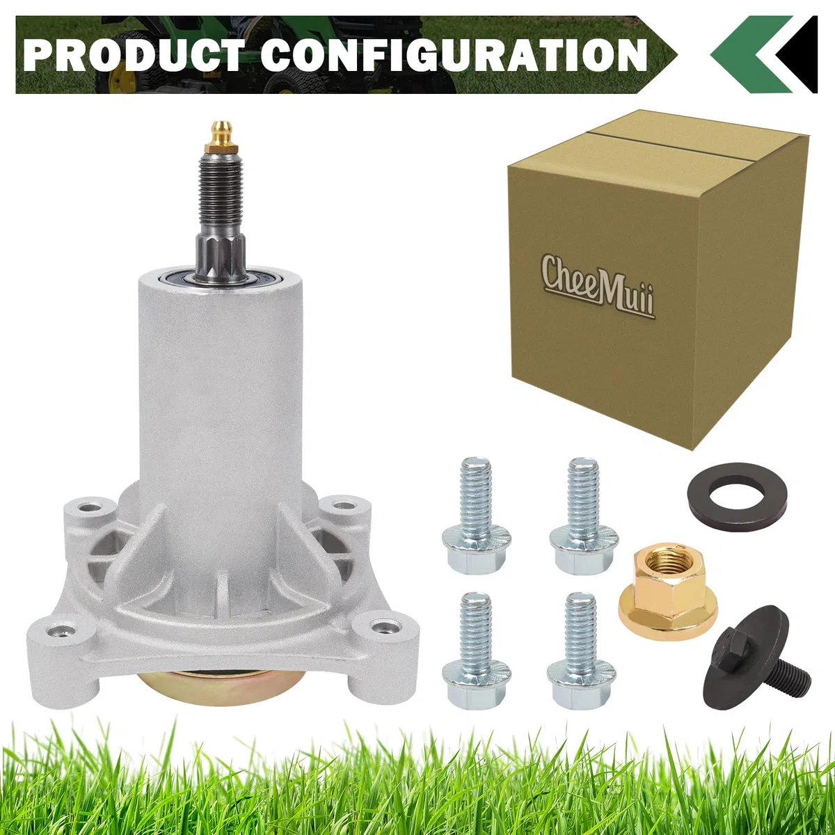 CheeMuii Montaje para 532187292 587125401 Husqvarna YTH24V48 YTA18542 587820301 532192870 532187281 539112057 Dixon Craftsman husillo de cubierta 42 1. 16.8 pulgadas. Perno roscado para cortacésped