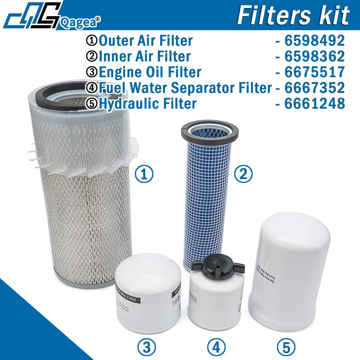 Kit de filtro de aire y filtro de aceite y filtros de dirección deslizante de repuesto 6598362 6598492 6675517 6667352 6661248 apto para Bobcat 743 751 751G 753 763 773 7753 763G 773G G S1300 S150,