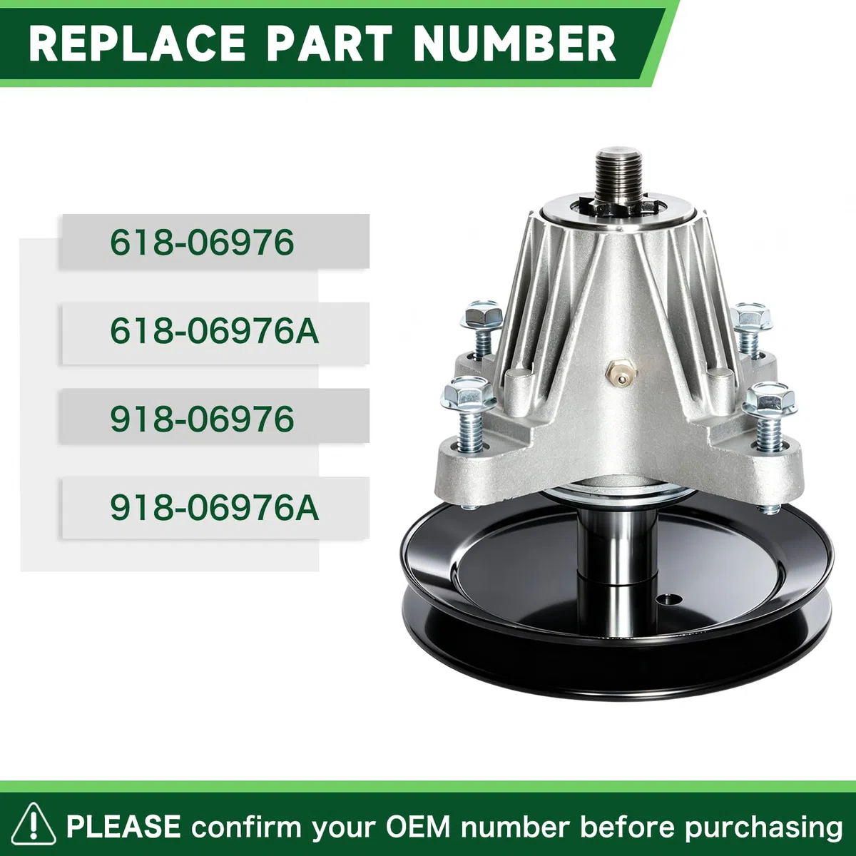 918-06976 - Cortacésped de montaje de husillo para Cub Cad et MTD 618-06976 918-06976A 618-06976A Montaje de husillo de cubierta se adapta a la mayoría de 42 pulgadas con perno roscado de